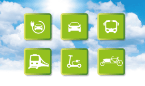Collage mit Symbolen zur Elektromobilität als Logo für die dmt Arena 2020.