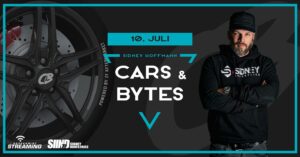 Eventbanner der digitalen Automobilmesse "Cars and Bytes" mit Sidney Hoffmann.