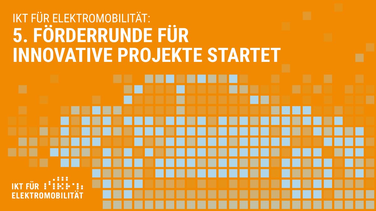 Logo des Förderprogramms IKT Elektromobilität in gelb und weiß.